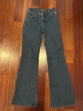 Grane Womens Dark Blue Flared Jeans Sz 1 Back Flap Pockets
